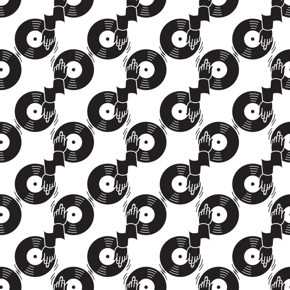 Dj hand vinyl disc pattern seamless vector