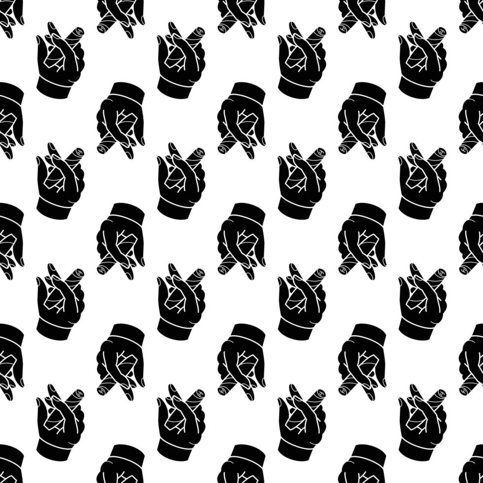 Cigar in finger hands pattern seamless vector