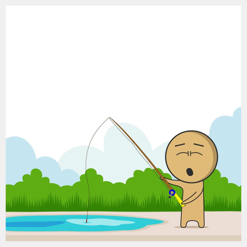 A fisherman catches fish in a pond vector