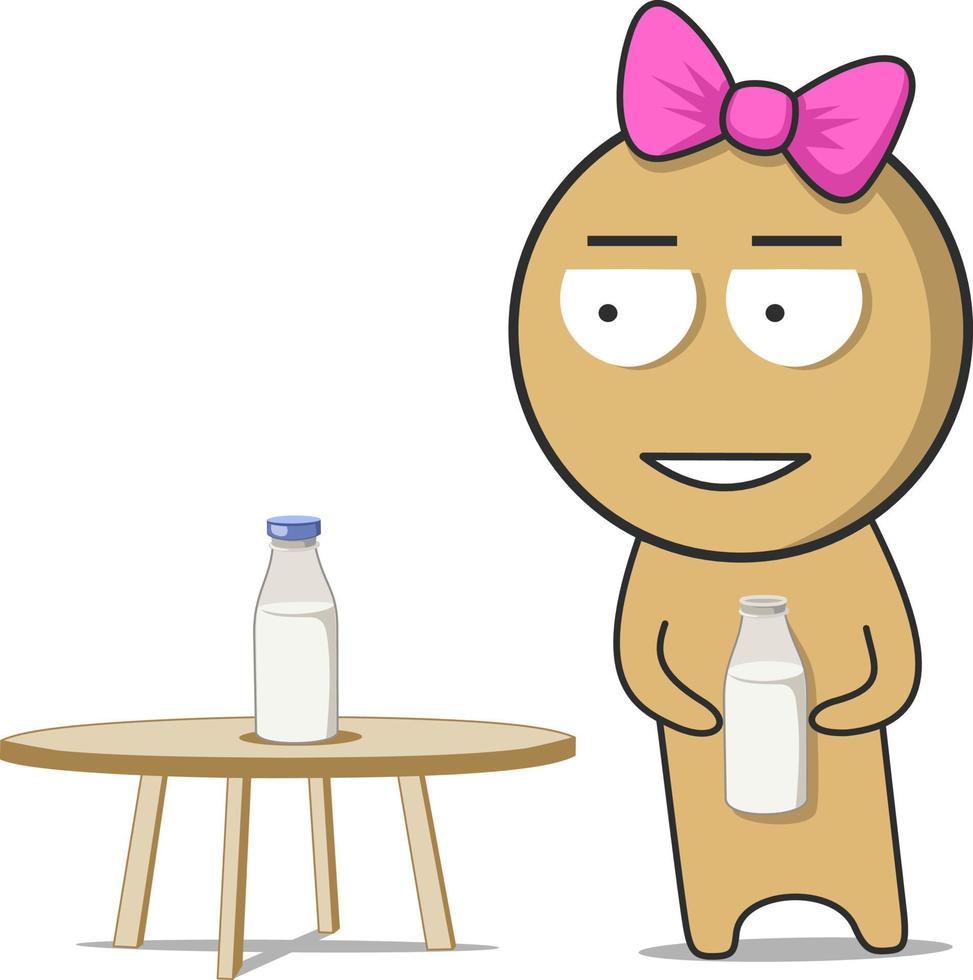 chica en la cocina con leche en la mano vector