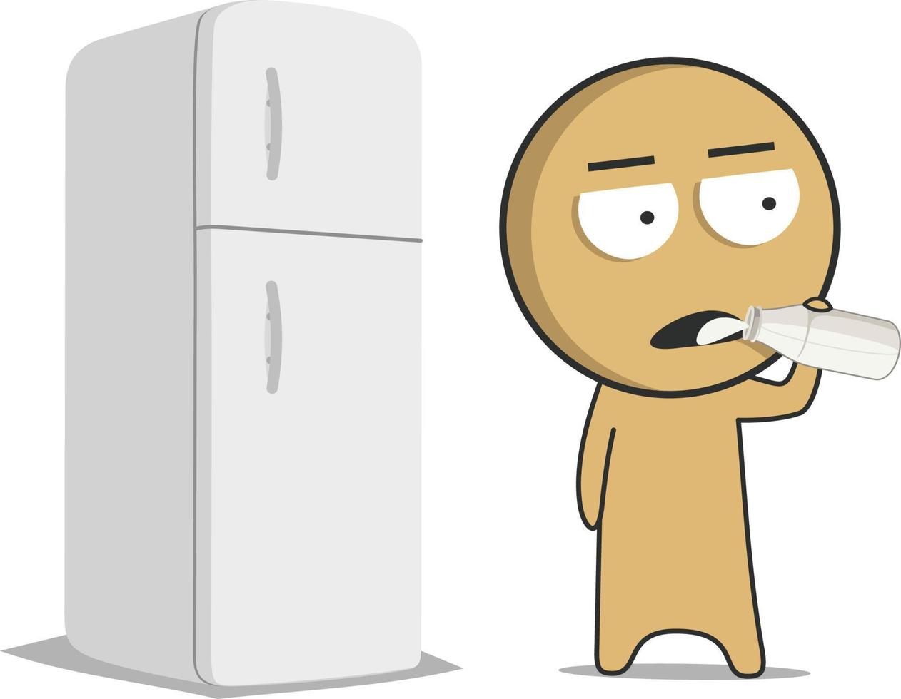 Man drinking milk in the kitchen next to the fridge vector