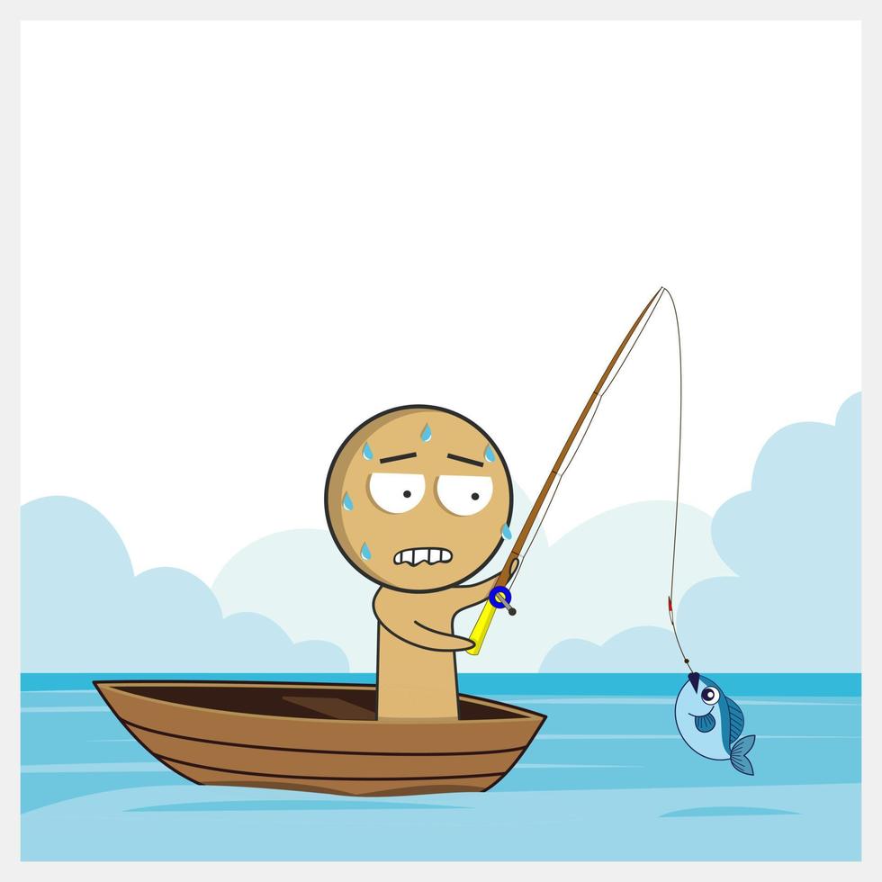 A fisherman catches a fish with a fishing rod vector