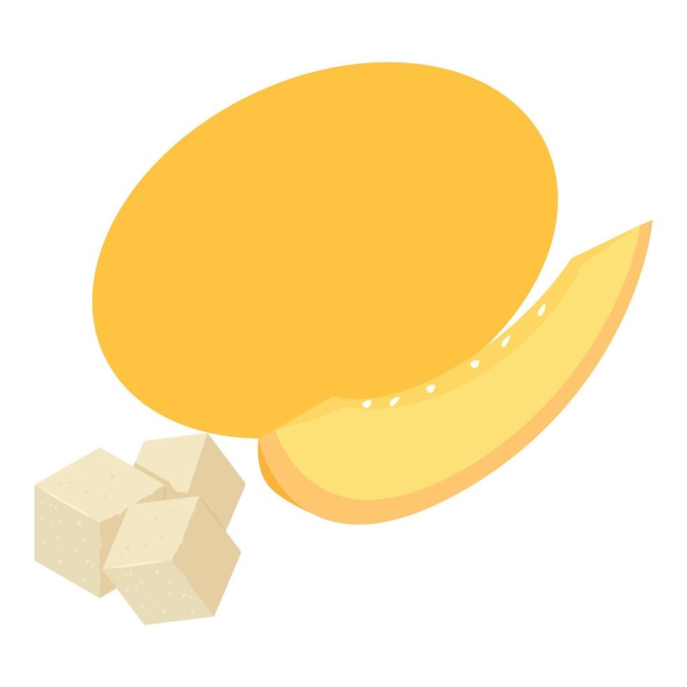 Sweet melon icon isometric vector. Fresh ripe juicy yellow melon and sugar cube vector