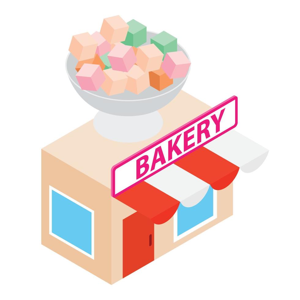 vector isométrico del icono de la tienda de panadería. rahat lokum en jarrón para la construcción de tiendas de dulces