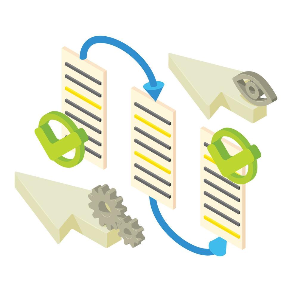 Digital ledger icon isometric vector. Web page cursor transition arrow checkmark vector