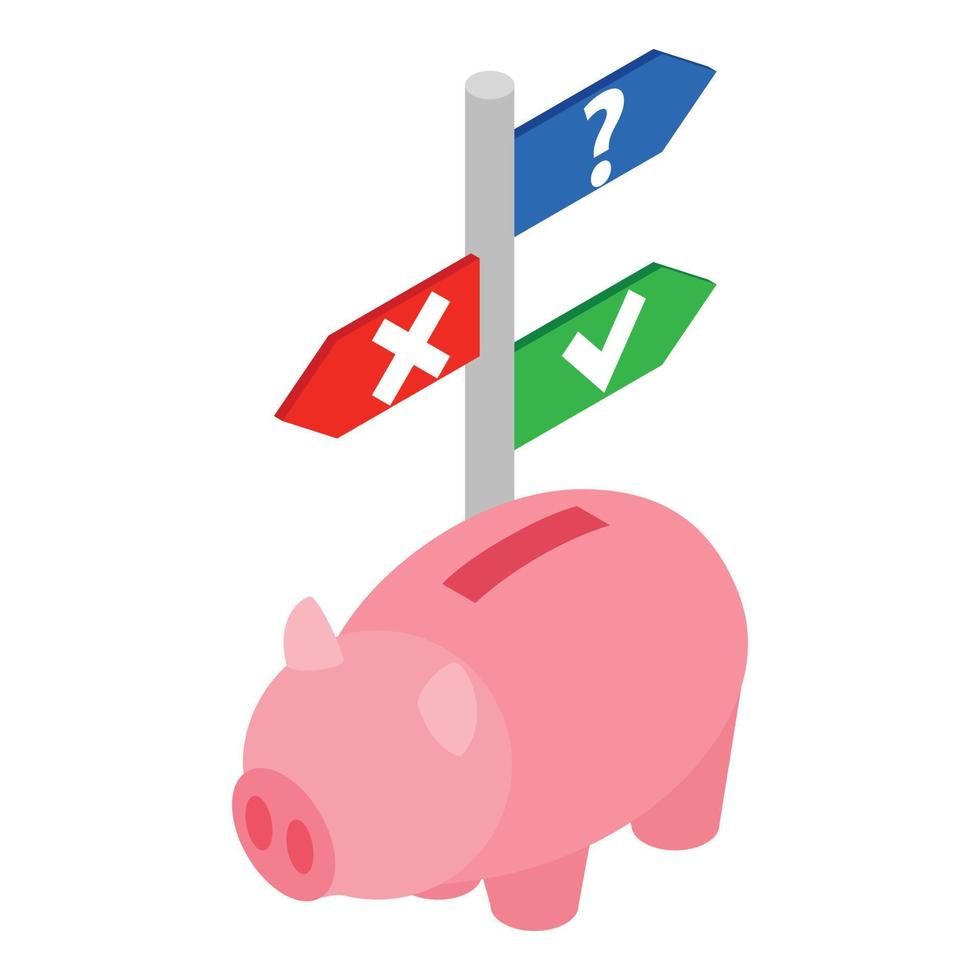 Financial planning icon isometric vector. Piggy bank and direction indicator vector