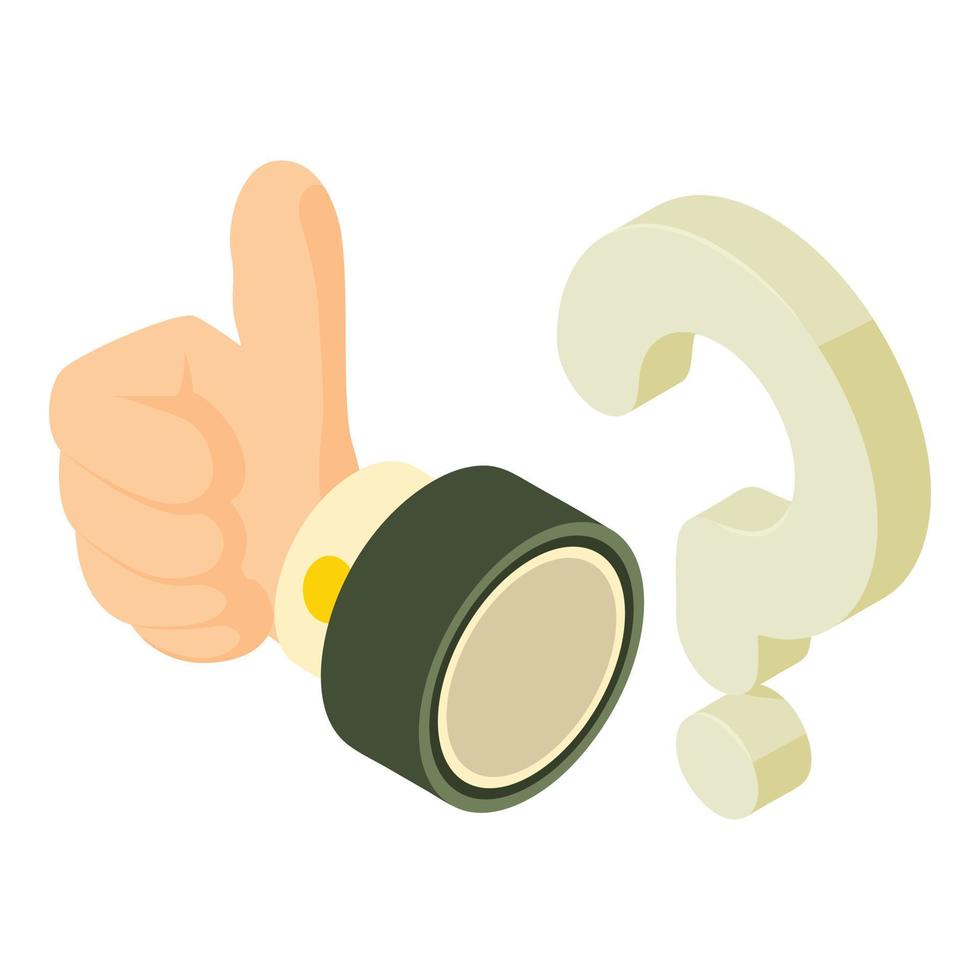 Approval icon isometric vector. Human hand with thumb up and question ...