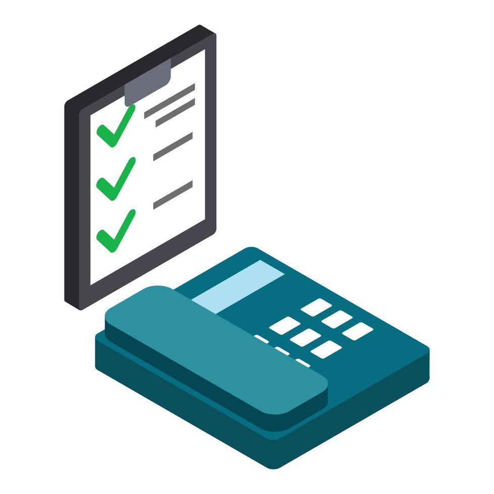 Phone survey icon isometric vector. Clipboard with check mark landline telephone vector