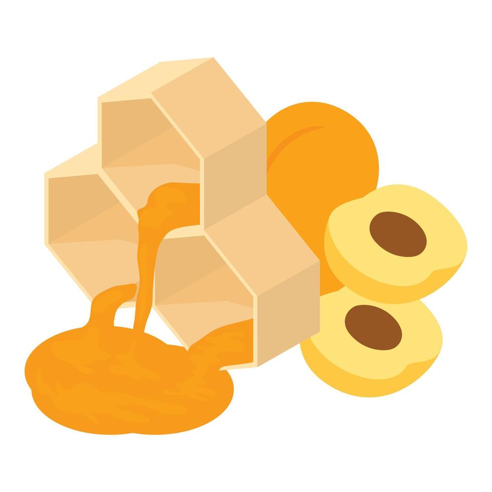 Honey dessert icon isometric vector. Fresh ripe juicy apricot and honeycomb vector