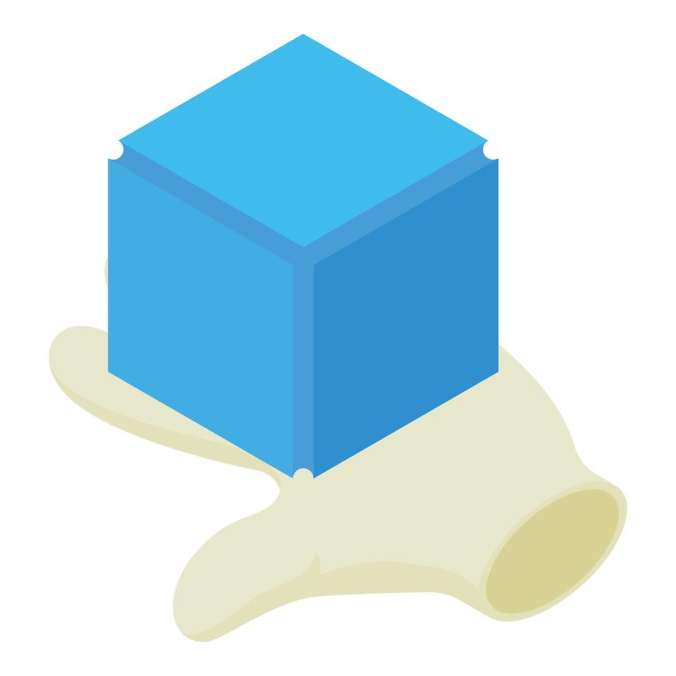 Block icon isometric vector. Human hand holding a blue block icon vector