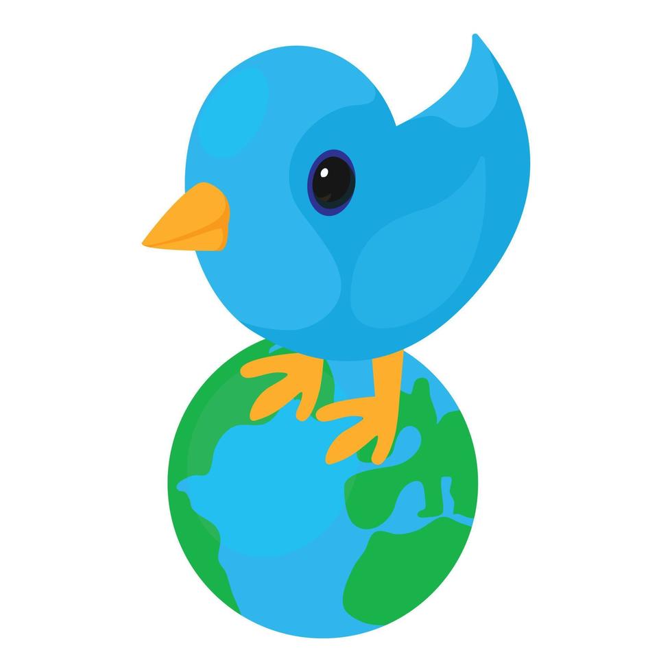 Social network icon isometric vector. Blue little tweeting bird on the globe vector