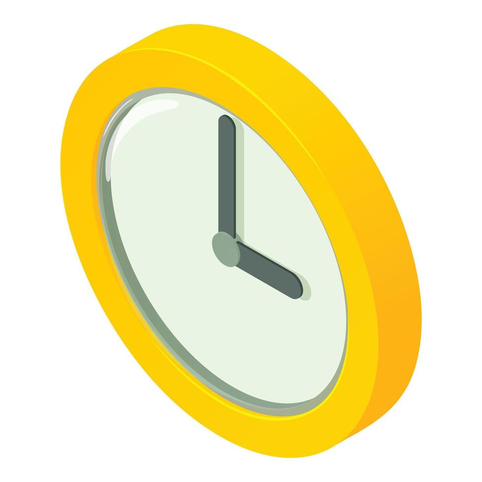 Round clock icon isometric vector. Yellow wall clock vector