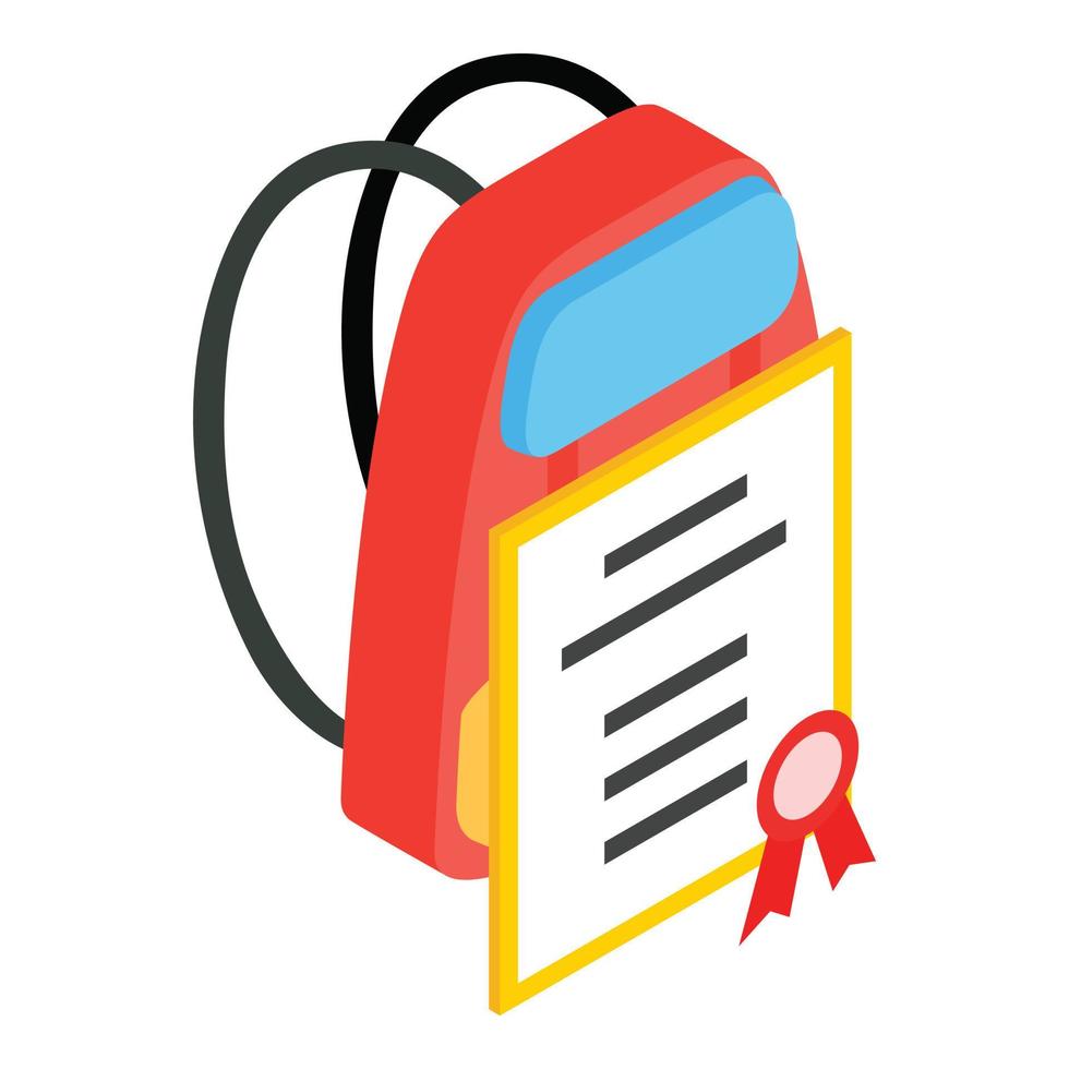 Offline education icon isometric vector. Bright school bag and diploma icon vector