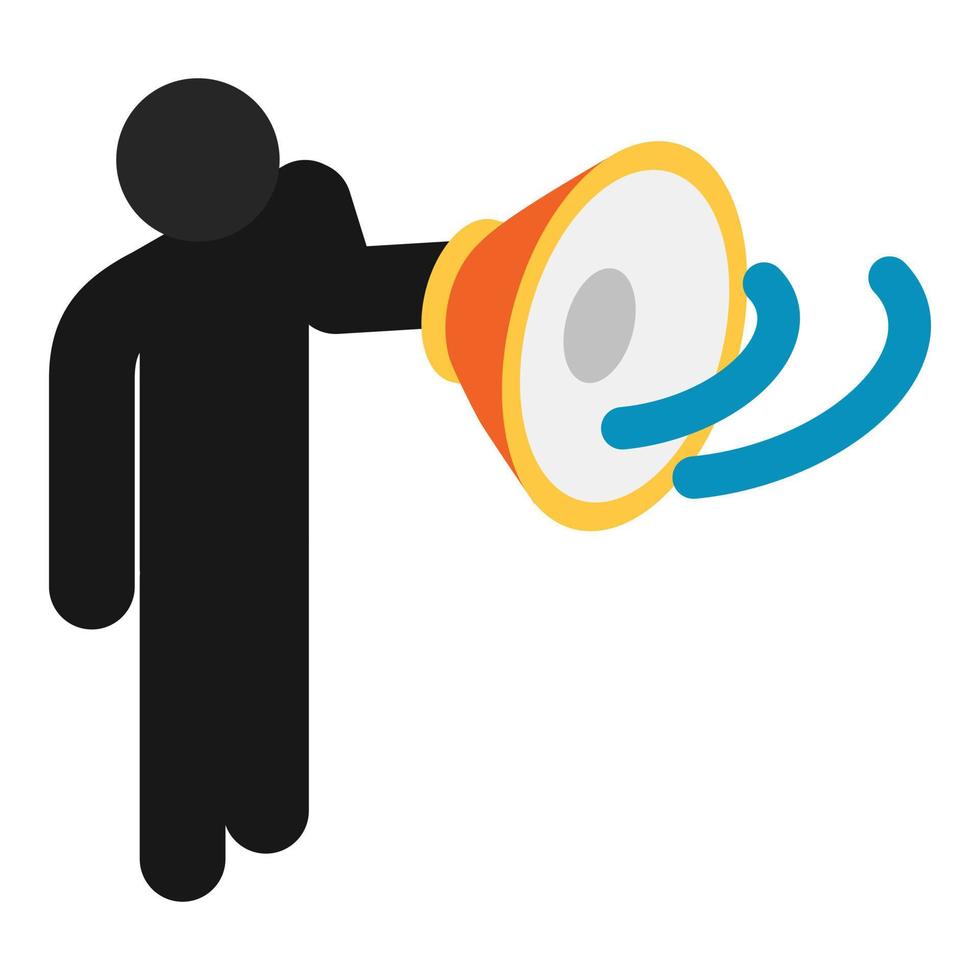 Attention concept icon isometric vector. Standing stick figure holding megaphone vector