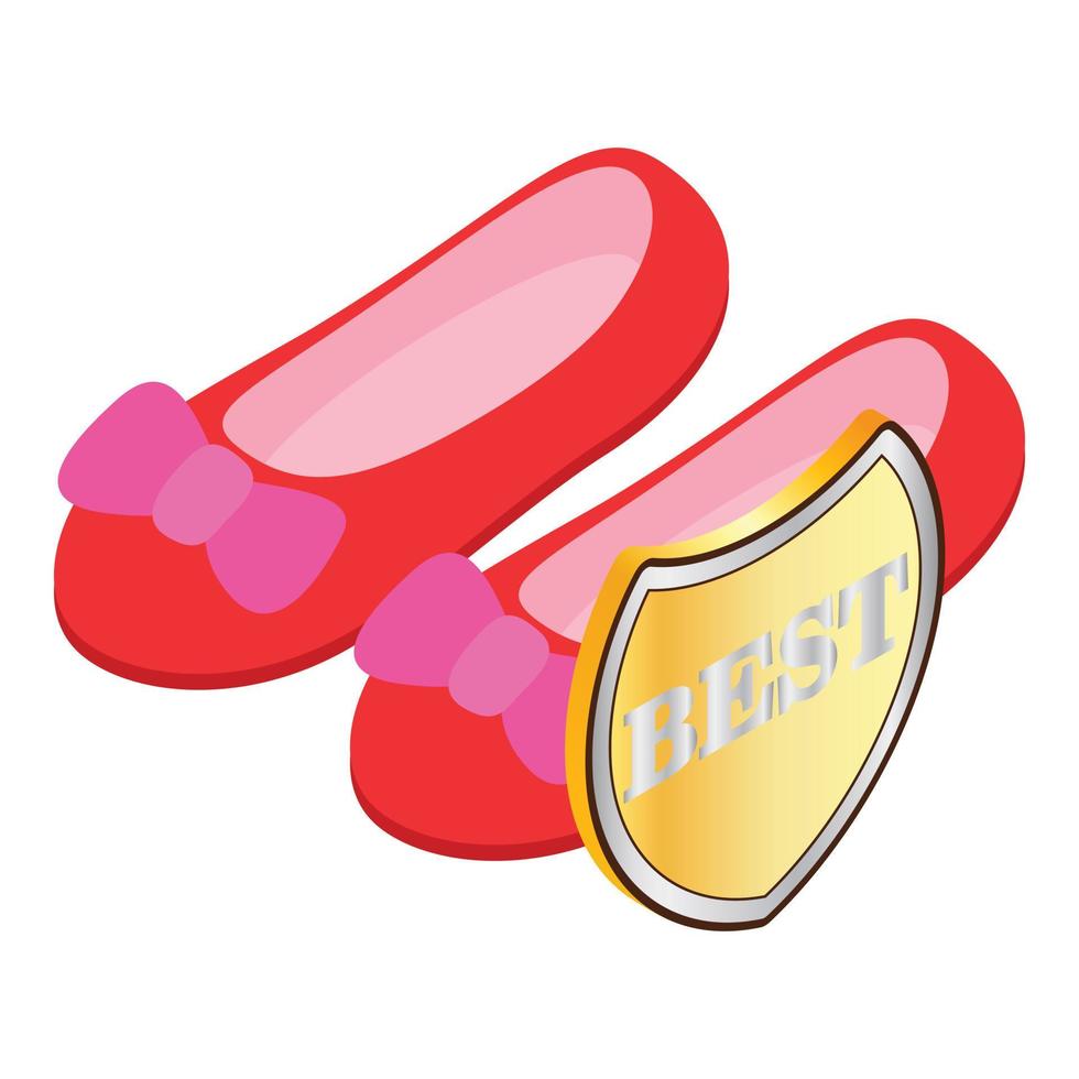 Women shoes icon isometric vector. Red flat shoes with pink bow vector