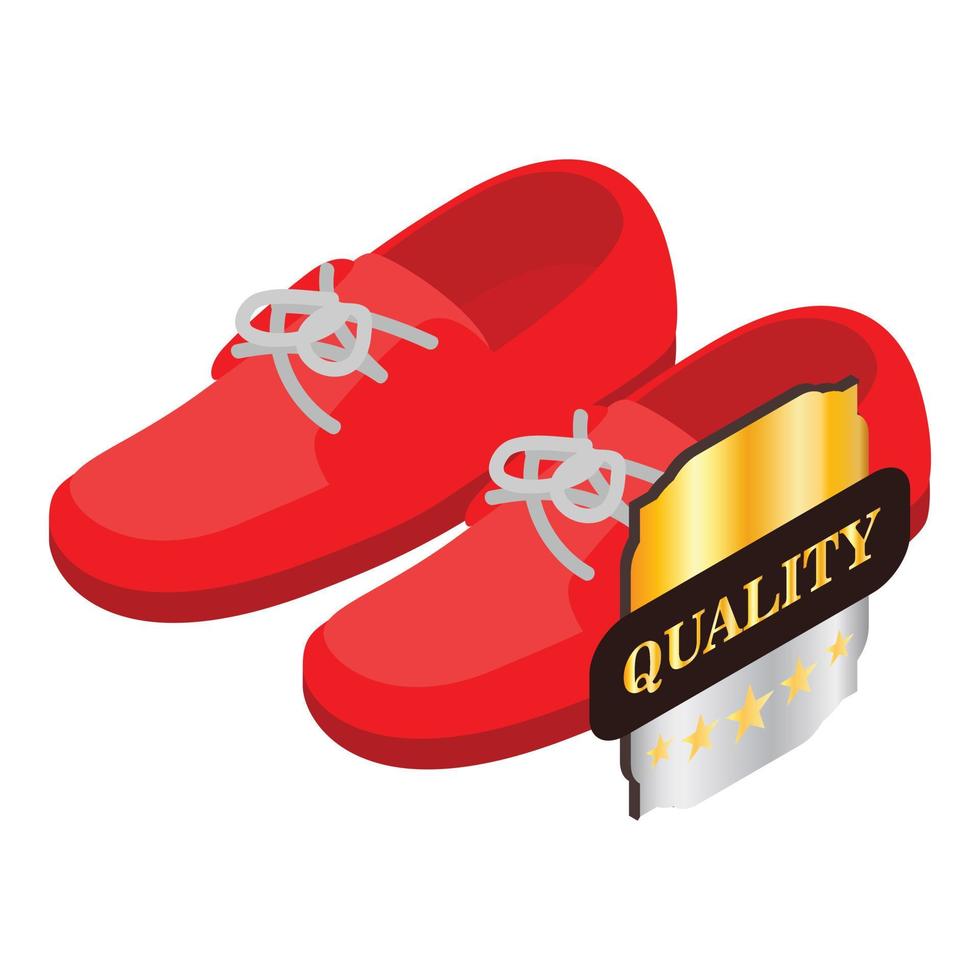 Red moccasins icon isometric vector. Female red suede shoe with laces vector