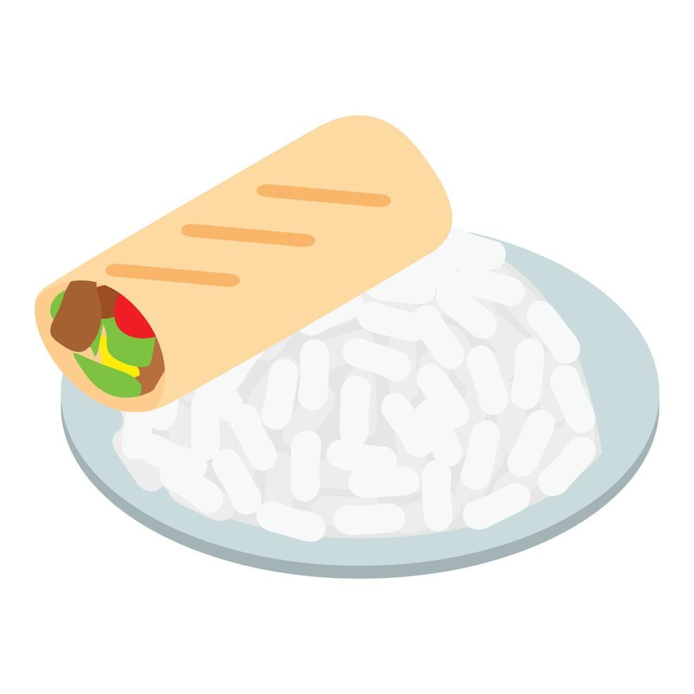 Turkish cuisine icon isometric vector. Doner kebab and white rice vector