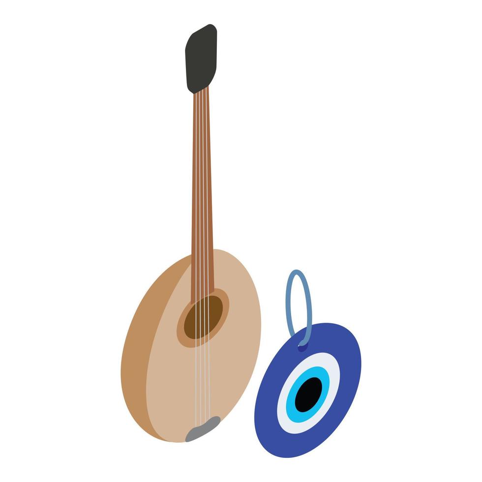 Turkey attribute icon isometric vector. Turkish saz and talisman blue eye vector