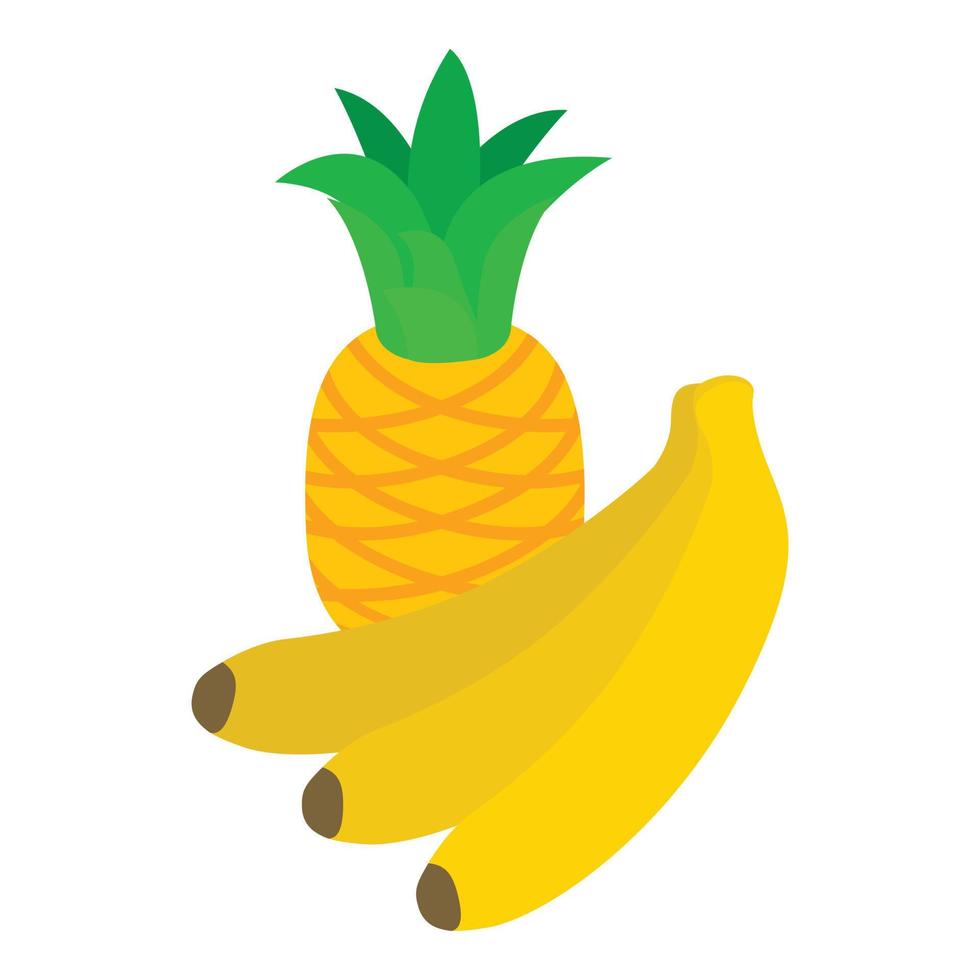 Tropical fruit icon isometric vector. Yellow ripe banana and pineapple icon vector