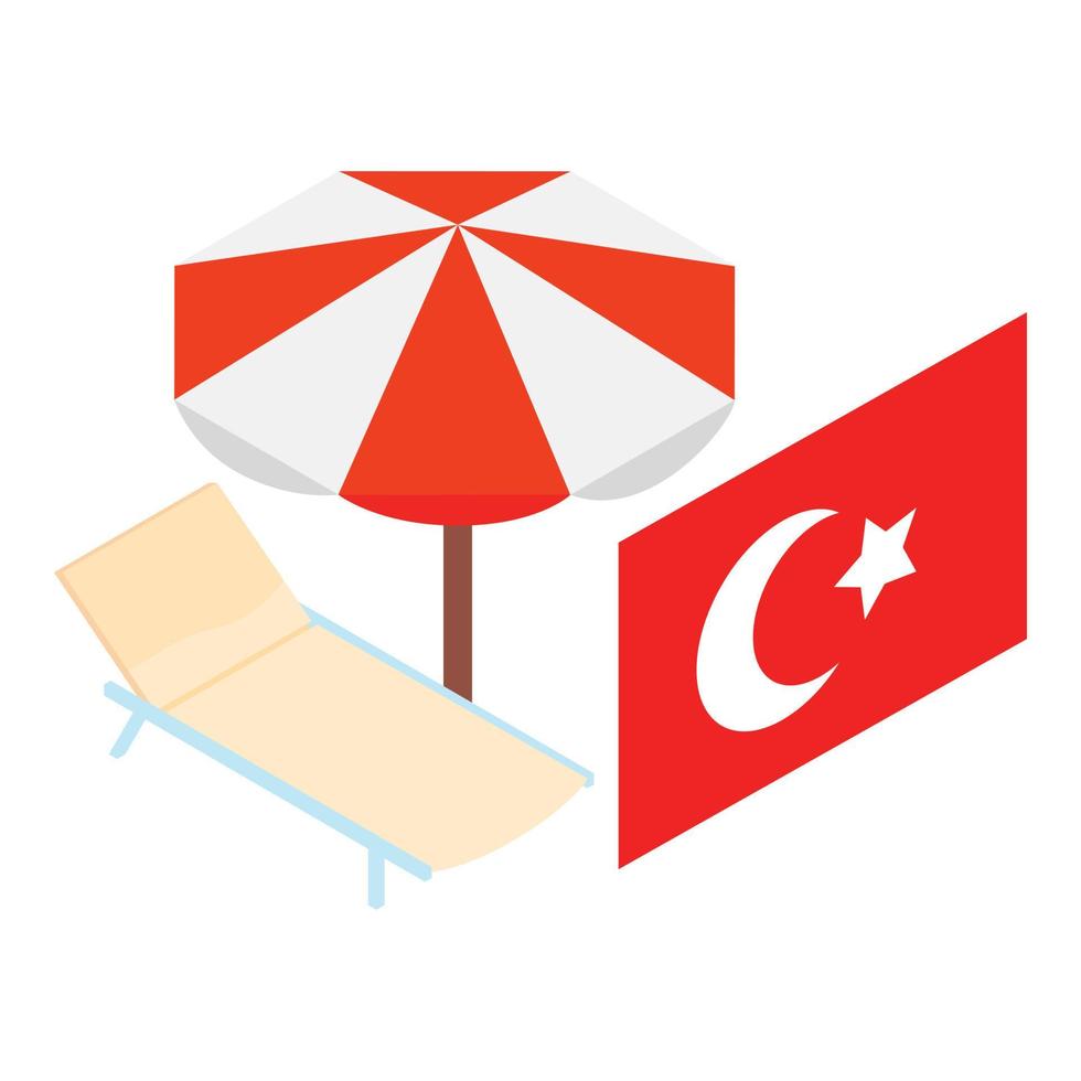 Turkey vacation icon isometric vector. Turkish flag beach umbrella vector