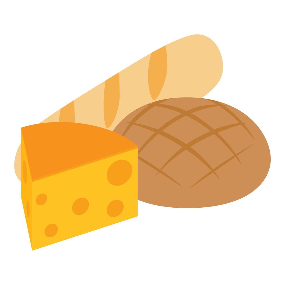 Farm product icon isometric vector. Crispy bread and cheeze piece vector