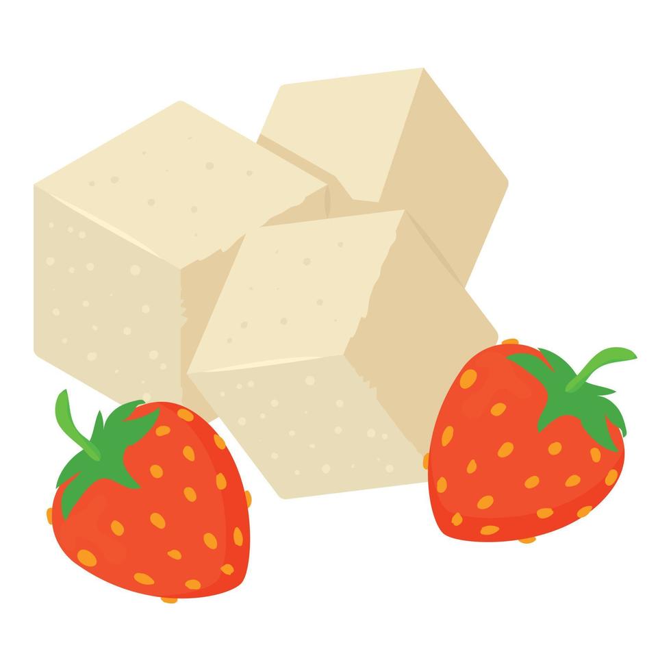 Delicious strawberry icon isometric vector. White sugar cube and red strawberry vector