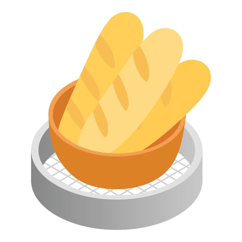 Bakery product icon isometric vector. White fresh crispy bread and flour sieve vector