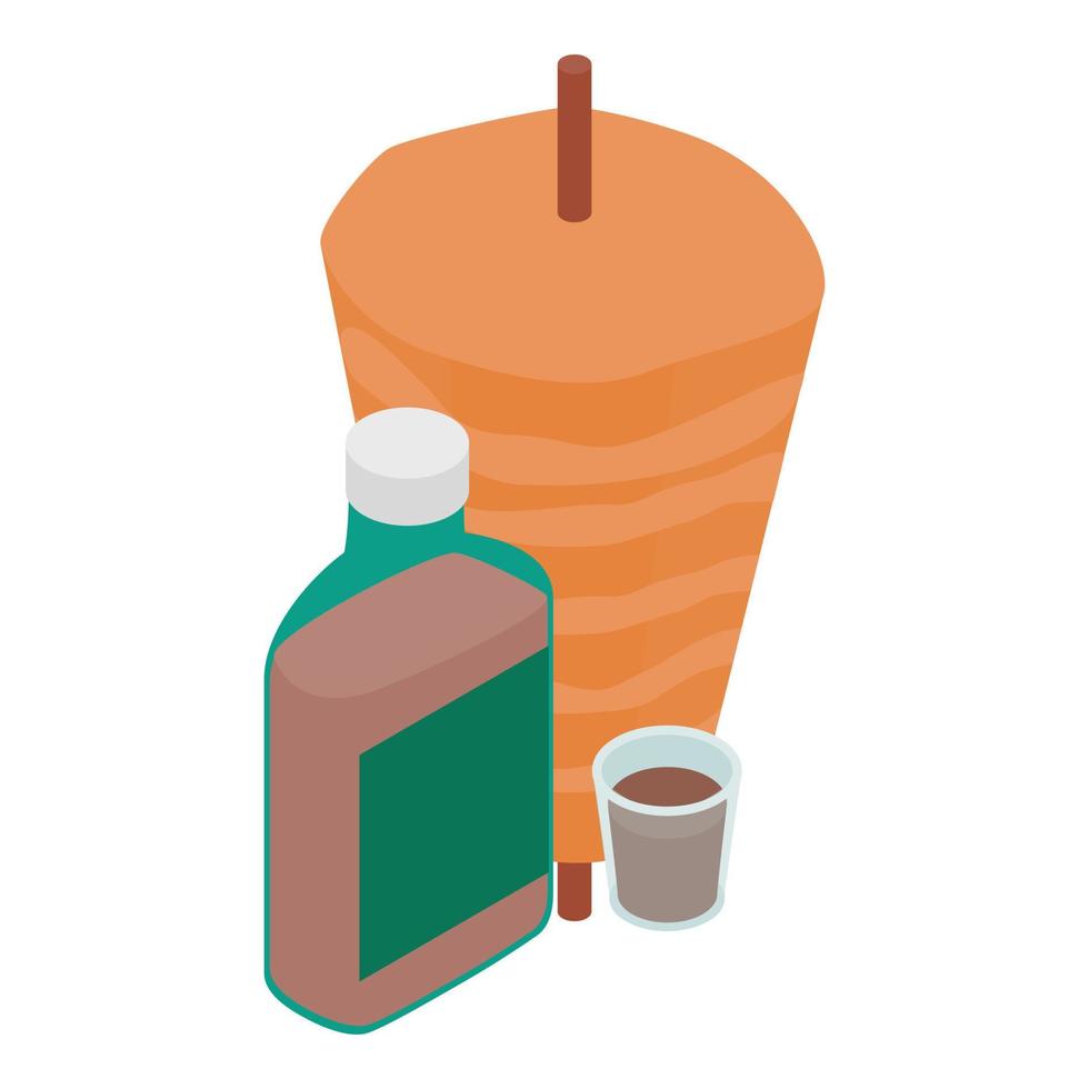 Turkish fastfood icon isometric vector. Doner kebab and traditional drink vector