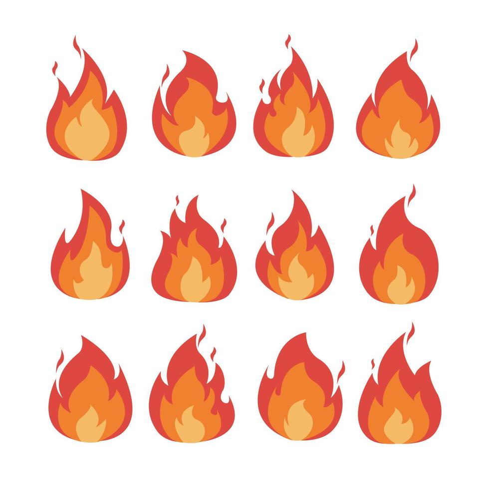 conjunto de ilustración de vector de llama de fuego rojo y naranja