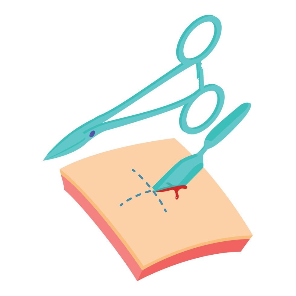 Surgical operation icon isometric vector. Scalpel cut skin vector