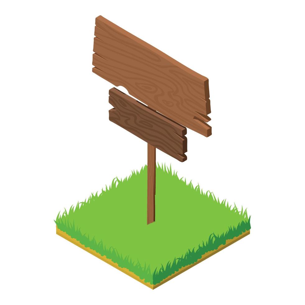 icono de letrero de madera, estilo isométrico vector