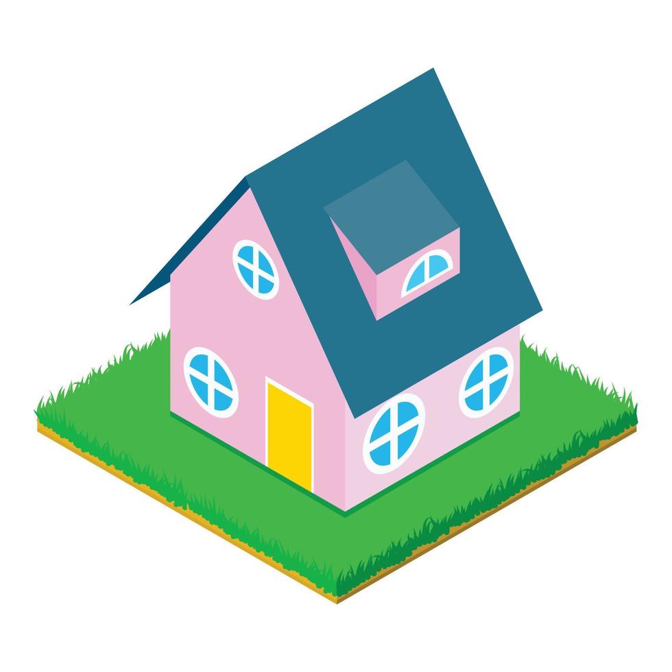 Pink house icon, isometric style vector