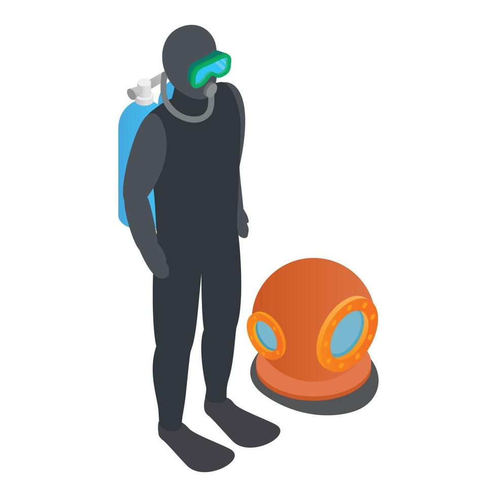 Scuba diver icon, isometric style vector