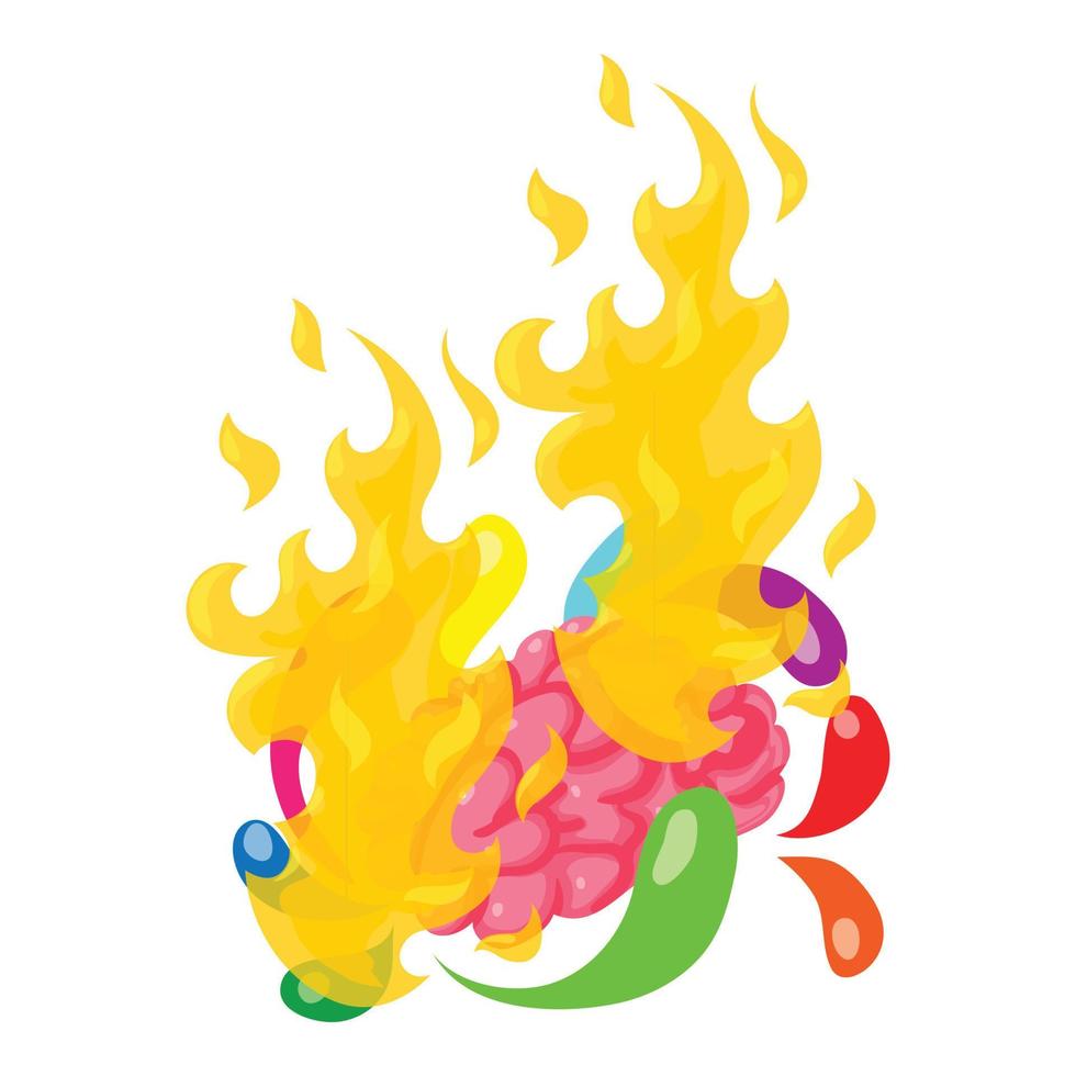 icono de cerebro de fuego, estilo isométrico vector