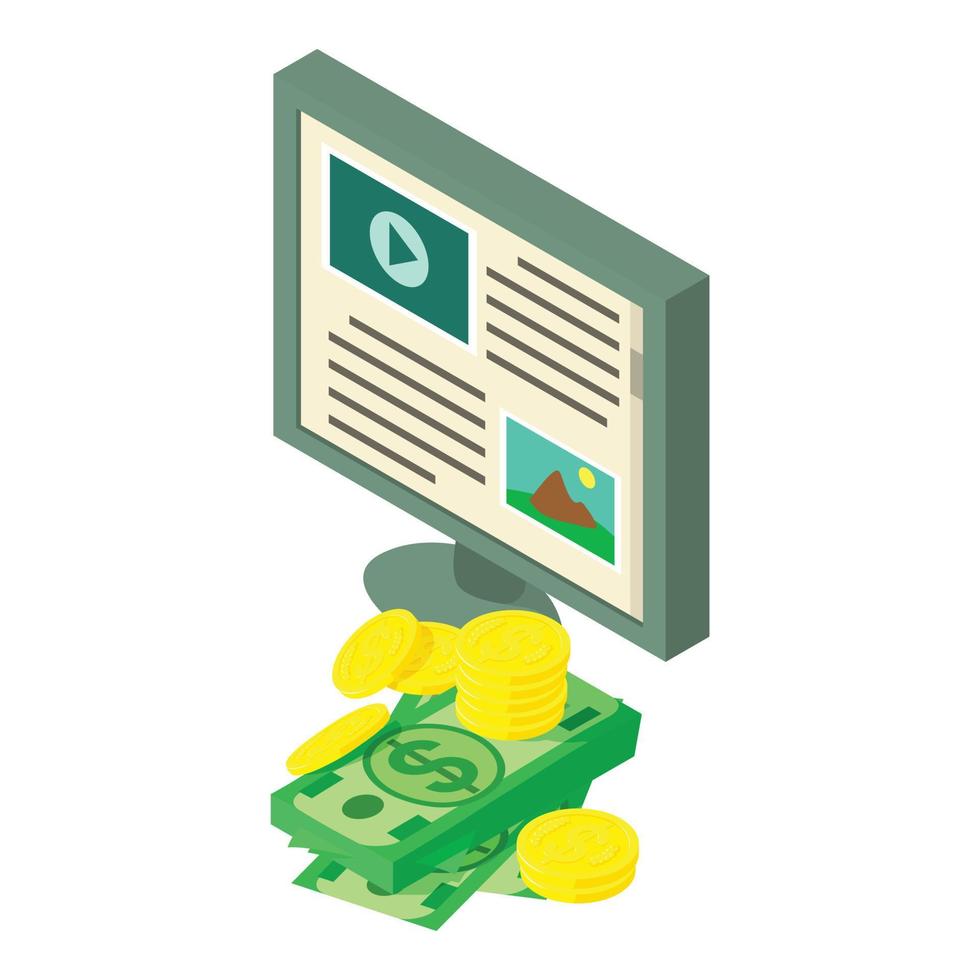 icono de monetización de contenido, estilo isométrico vector