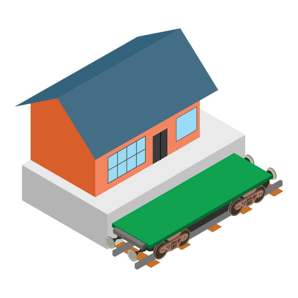 Railway flatcar icon, isometric style vector
