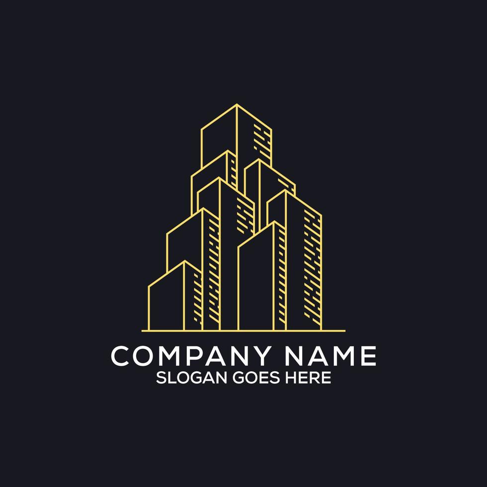 Golden apartment logo design,outline building logo with gold color, can be used as symbols, brand identity, company logo, icons, or others. vector