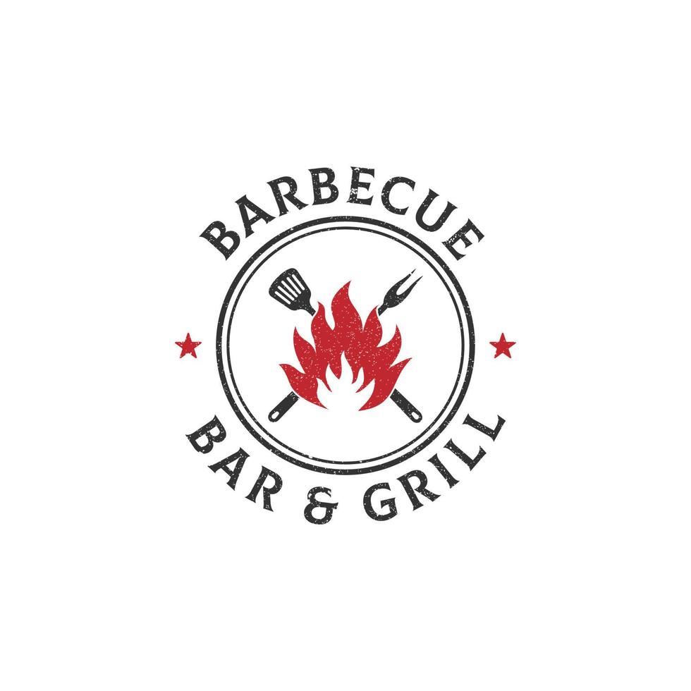 vintage grunge barbecue logo design, bar and grill vector illustration with rustic style