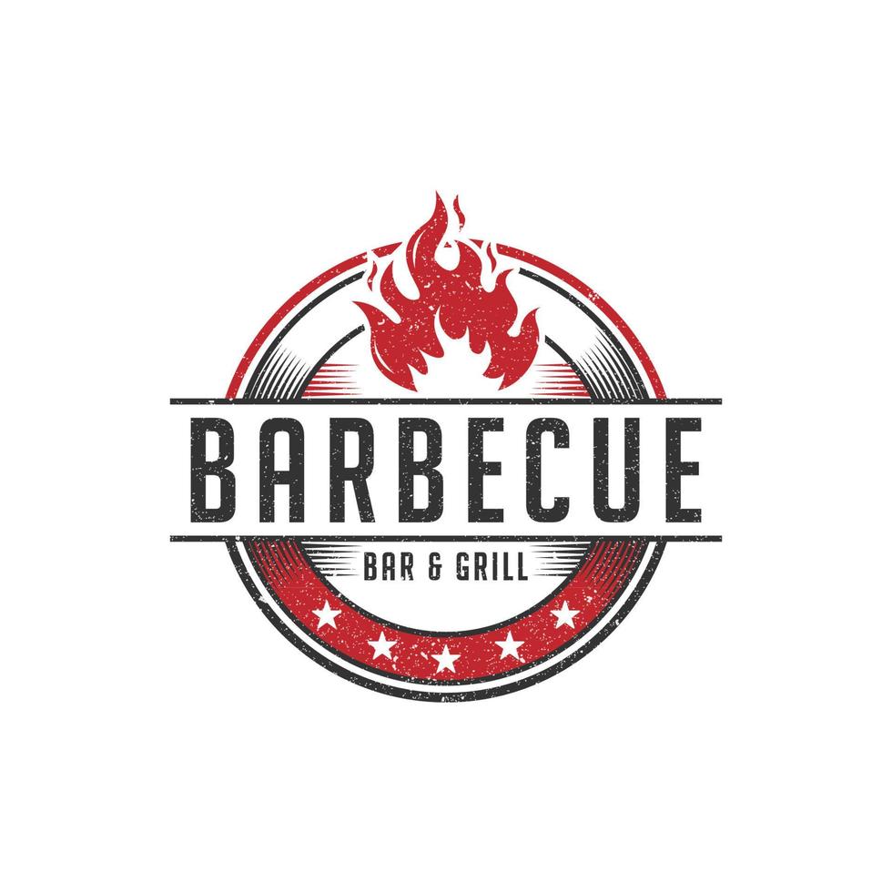 Rustic Barbecue bar and grill logo design vector, vintage retro restaurant badge sign symbol vector