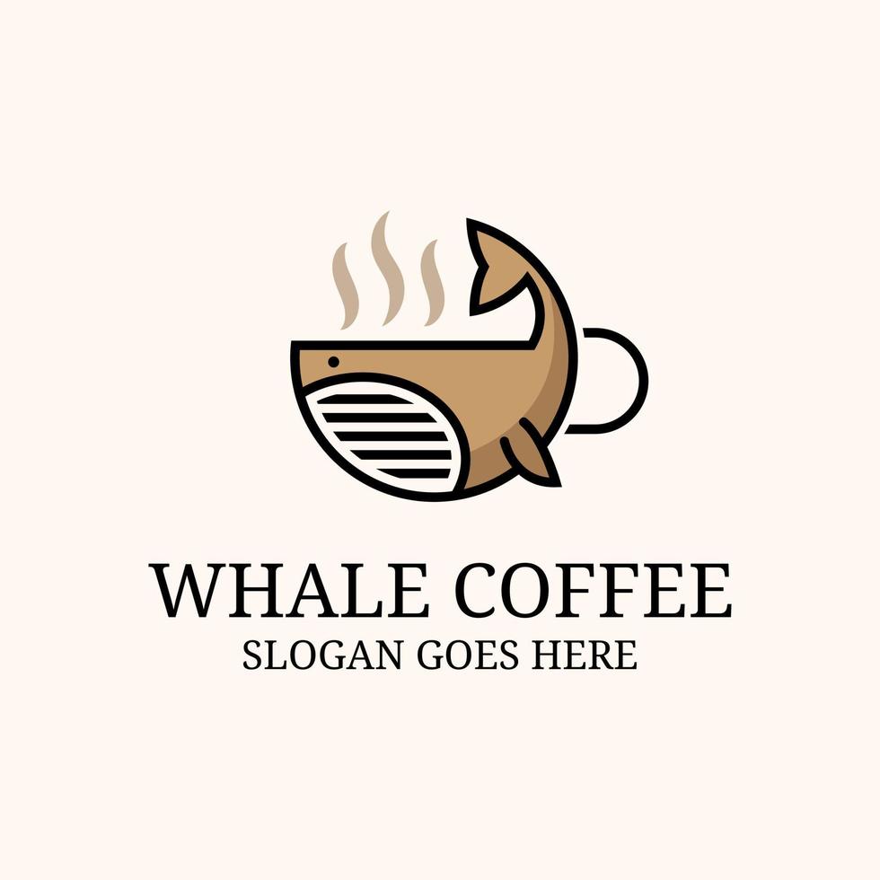 inspiración de vector de diseño de logotipo de café de ballena, bueno para plantilla de marca comercial de logotipo de tienda de café