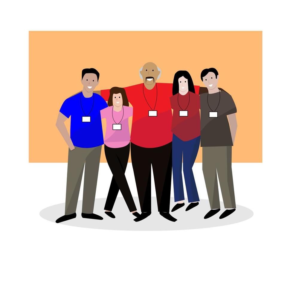 Happy group of worker vector cartoon teamwork characters illustration