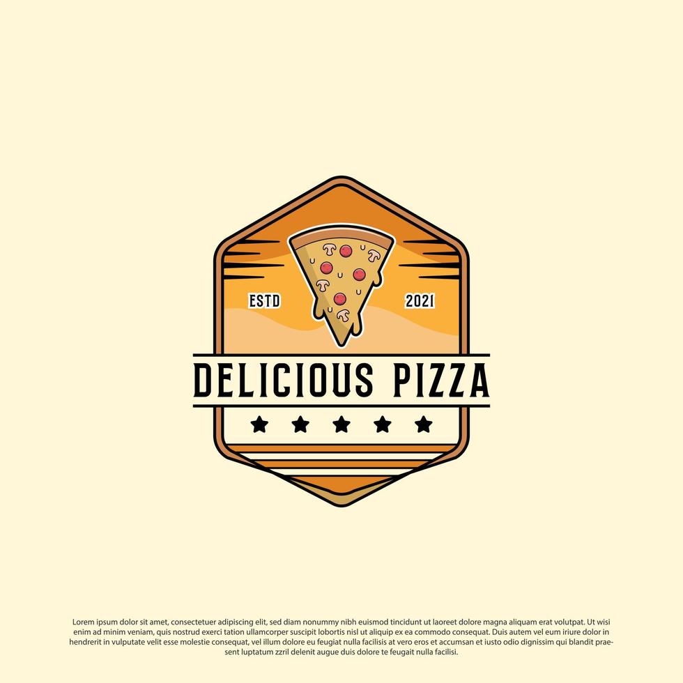 delicious pizza shop logo badge design illustrations vector