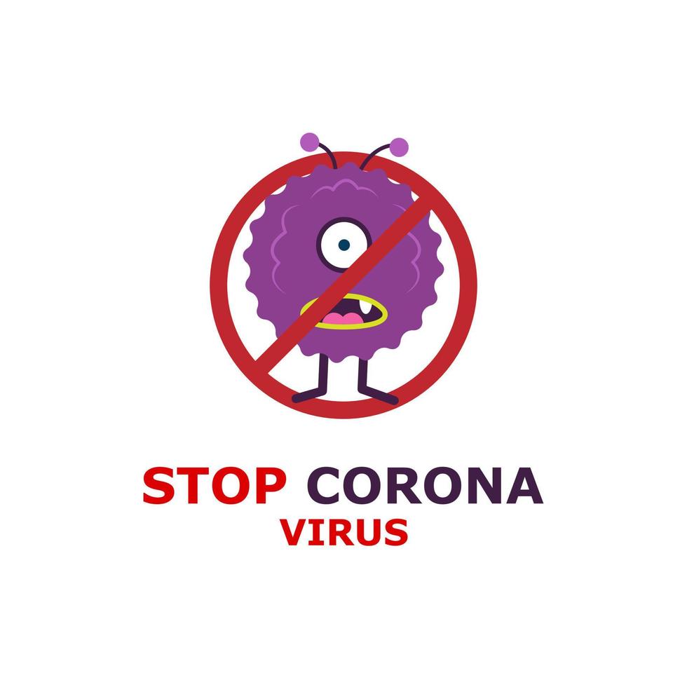 detener la ilustración de dibujos animados del virus de la corona, las personas llevan un cartel de señal de parada del virus de la corona. vector