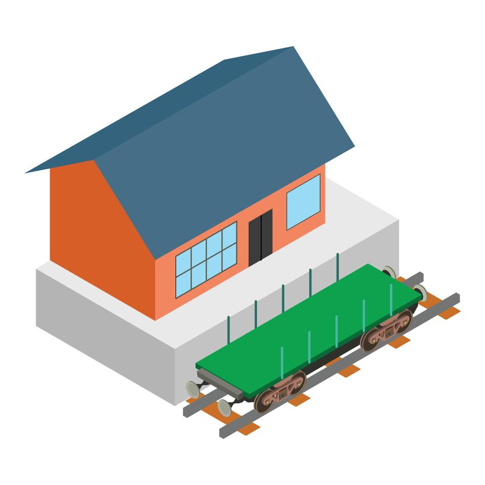 Rail flatcar icon, isometric style vector