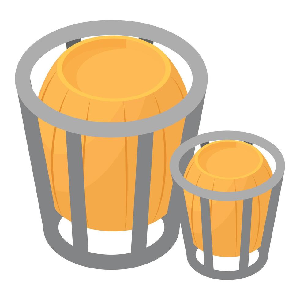 Wooden trashcan icon, isometric style vector