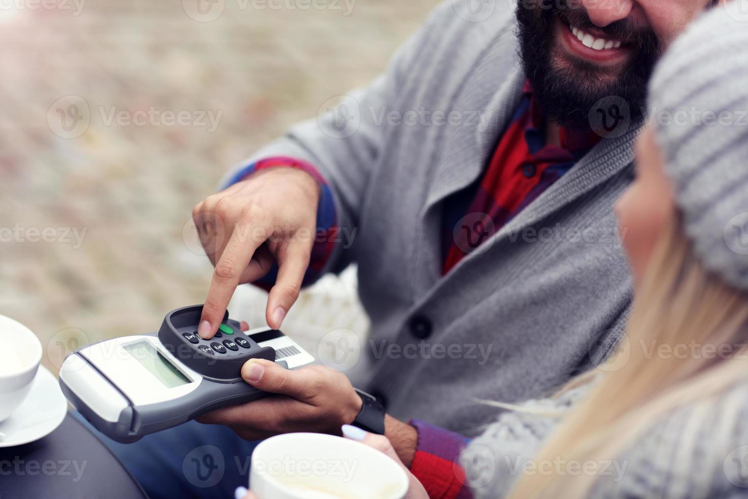 Happy adult couple dating in cafe photo