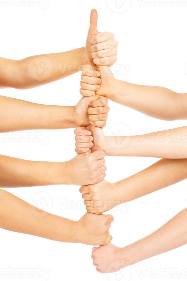 Hands in a team photo