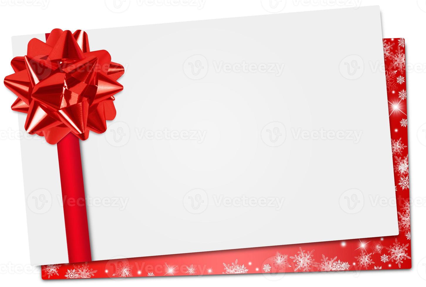 Gift card note with ribbon on isolated background photo