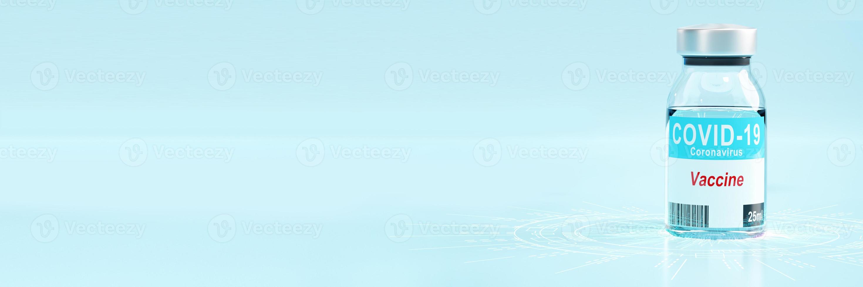 Medical bollte with corona virus vaccine. 3D rendering photo