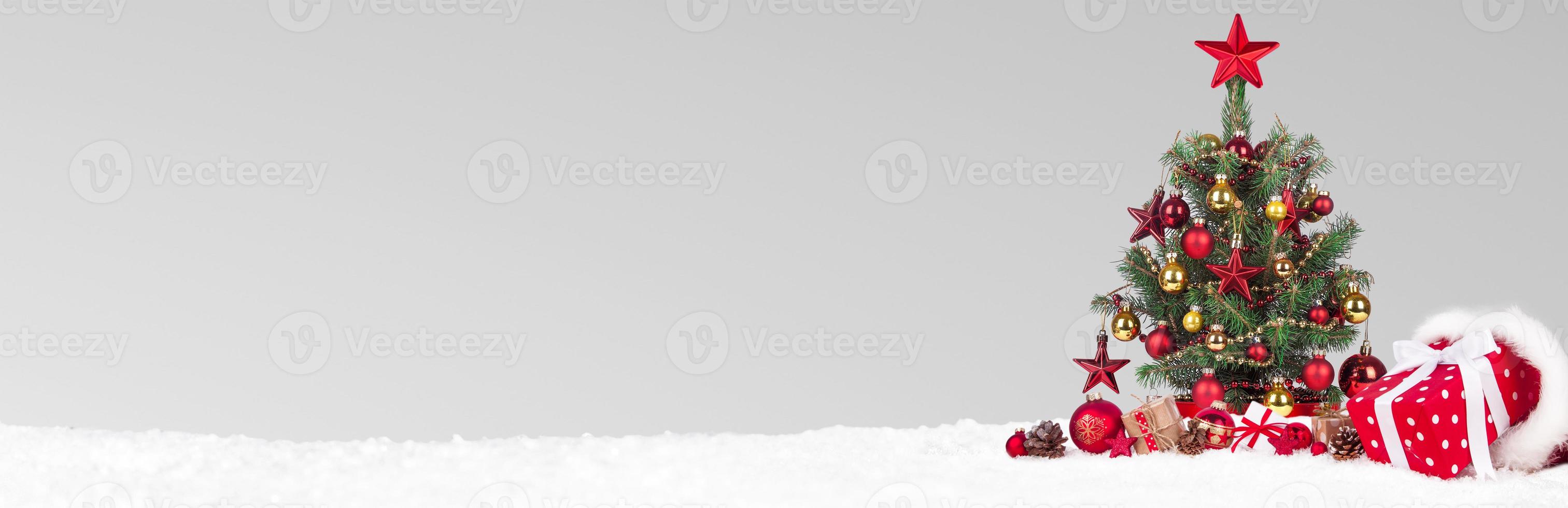 Christmas Tree with decoration on a winter background. photo